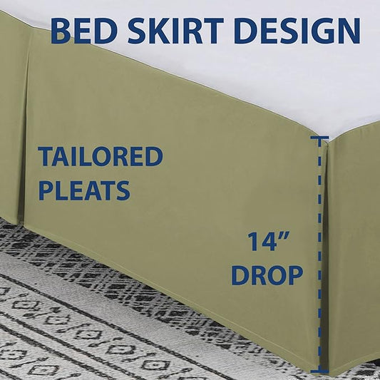 Cathay Home Double Brushed Microfiber Pleated Easy Fit Bed Skirt, Ultra Soft, Fade and Wrinkle Resistant - Sage, California King