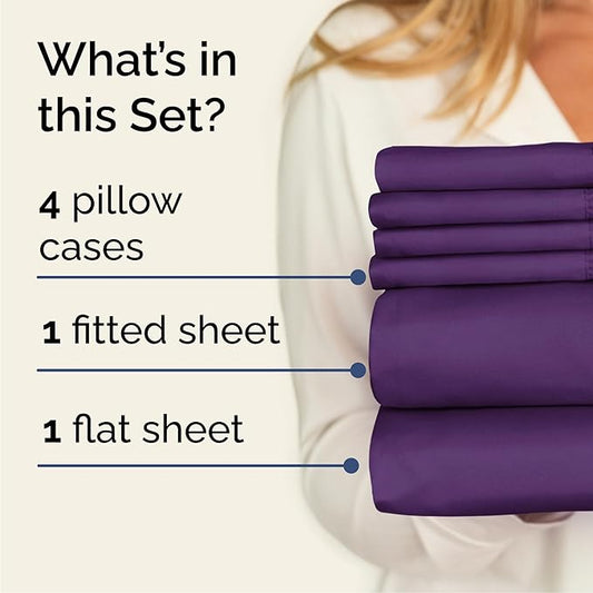 Cal King 6 Piece Sheet Set - Comfy Breathable & Cooling - Ultra-Soft Hotel Luxury Bedding Set with 8-16 Inch Deep Pockets - 1 Flat & 1 Fitted Sheet & 4 Pillowcases - Wrinkle Free & Easy Care - Purple