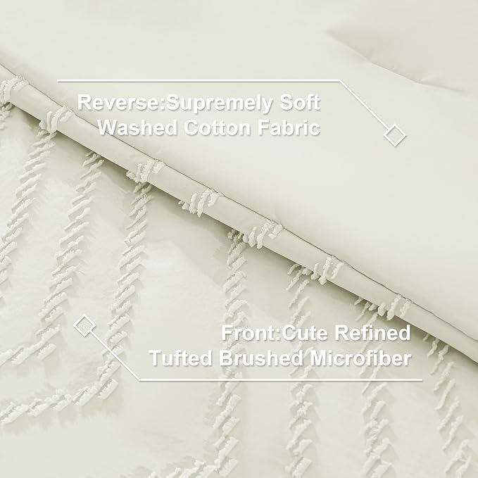 Litanika Ivory Full Size Comforter Set with Sheets - 7 Pieces Bed in a Bag Full Boho Tufted Complete Bedding Sets with Comforter, Sheets, Pillowcases & Shams