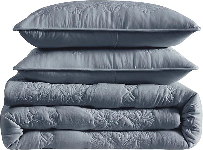 B2EVER Boho Blue Quilt Twin Size Bedding Sets with Pillow Sham, Bohemian Lightweight Soft Bedspread Coverlet, Farmhouse Floral Vintage Thin Comforter Bed Cover All Season, 2 Pieces, 68x90 inches