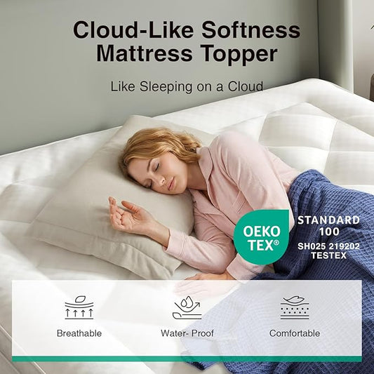 Novilla Queen Mattress Topper, Extra Thick Pillow Top - Overfilled Hotel Luxury Mattress Pad Cover for Back Pain Relief, Breathable Fluffy Down Alternative Fill, 8-21” Deep Pocket, Oatmeal