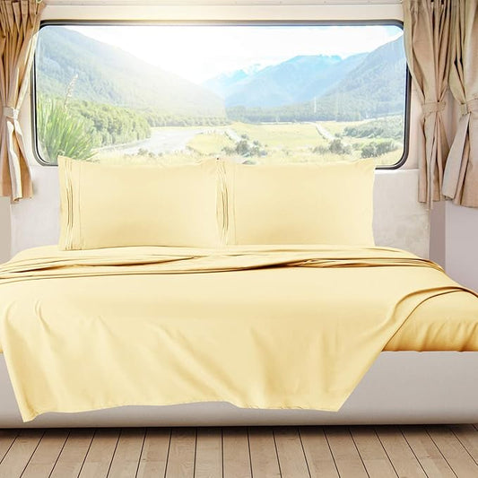 Clara Clark RV Queen Sheets, 6 Piece RV Sheets Set - Hotel Luxury Sheets for RV Bunks, Super Soft Bedding Set, Short Queen,Mellow Yellow