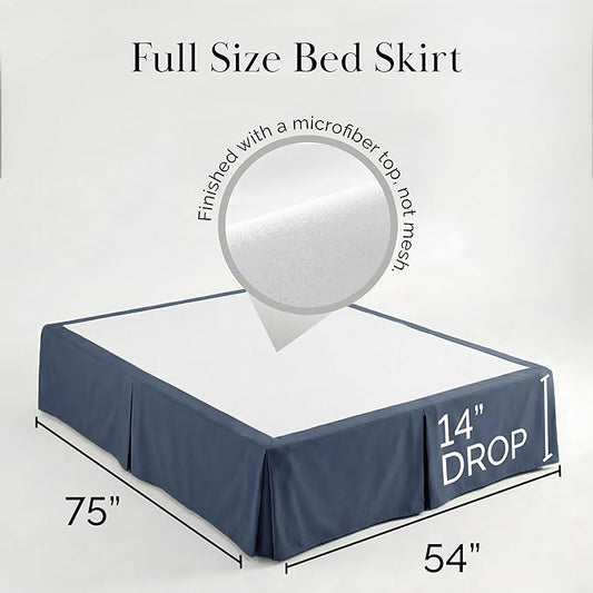 Southshore Fine Living, Inc. Hotel Quality Full Bed Skirt 14 Inch Drop, Pleated Dust Ruffle, Wrinkle Free Full Size Bed Skirt, Easy Care Microfiber, Pet Hair Resistant Bedskirt, Oeko-Tex, Dark Blue