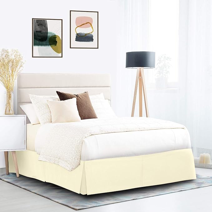 Nestl Vanilla Yellow Bed Skirt Queen Size - Queen Bed Skirt 14 Inch Drop - Brushed Microfiber Bed Skirts - Hotel Quality Pleated Bed Skirt - Shrinkage & Fade Resistant