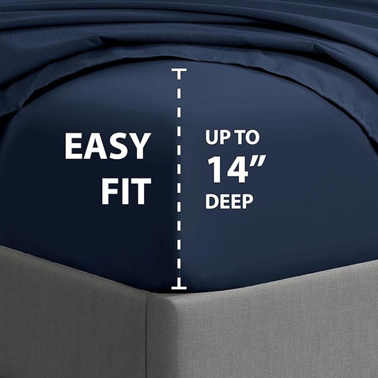 Cathay Home Essentials Ultra Soft Hypoallergenic Wrinkle Resistant Double Brushed Microfiber Bedding Sheet Set, Navy, Twin XL