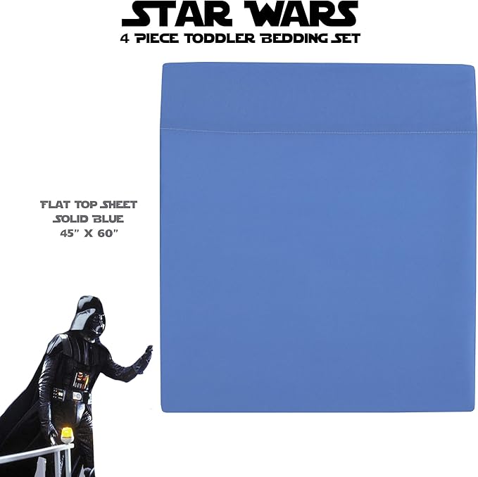 Disney Star Wars Galaxies Await 4 Piece Toddler Bedding Set Fitted Sheet, Pillow Case, Top Sheet, and Comforter Quilt - Blue