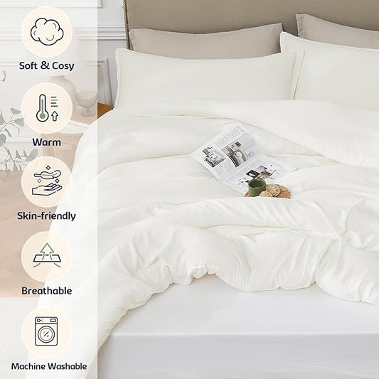 Oversized King Comforter Set Beige,3PCS Soft Lightweight Breathable Bedding Comforter for All Season, Oversized King Size(120''ร98'' Comforter & 2 Pillowcases)