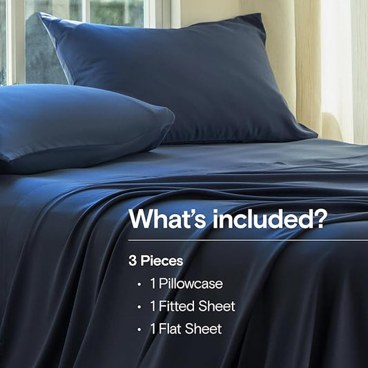 DOZ Sheet Set, 100% Viscose derived from Bamboo, Organically Grown, Buttery Soft, Cooling Sheets, High GSM, Deep Pockets - 3 Piece - 1 Pillowcase 1 Fitted 1 Top Sheet (Sapphire, Twin XL)