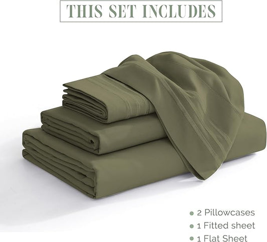 Elegant Comfort Luxurious 1500 Premium Hotel Quality Microfiber 4-Piece Sheet Set, 18-24 Inches Deep - Extra Deep Pocket Sheets - Ultra Soft 4PC Deep Pocket Sheets, Full, Sage/Green