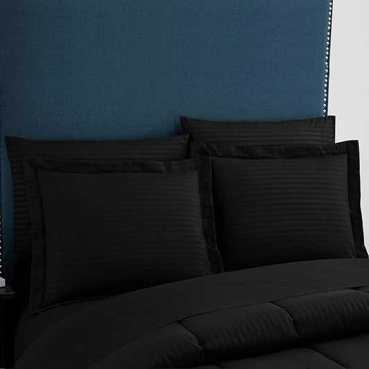 8 Piece Comforter Set Bag with Dobby Stripe Design, Case Pack (Pack of 3)