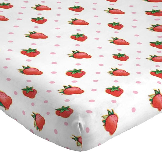 Jay Franco Kids Sheet Set with Fitted, Flat Sheets & Pillow Cover - Ultra-Soft Bedding with Pillowcase for Room Decor, White - Strawberry Shortcake, 4 Piece Full