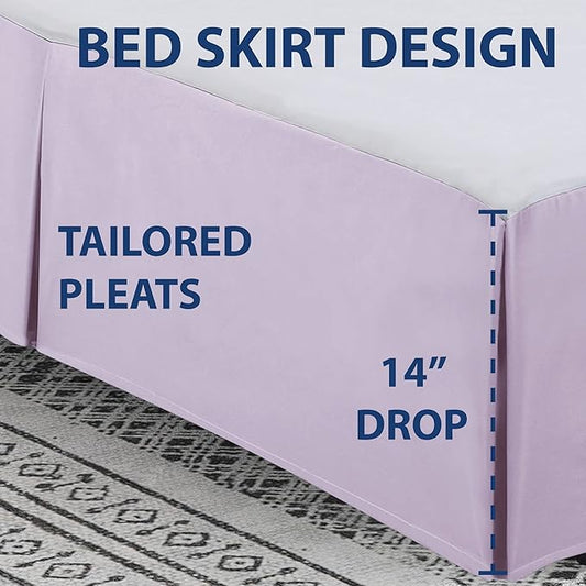 Cathay Home Double Brushed Microfiber Pleated Easy Fit Bed Skirt, Ultra Soft, Fade and Wrinkle Resistant - Lavender, Twin