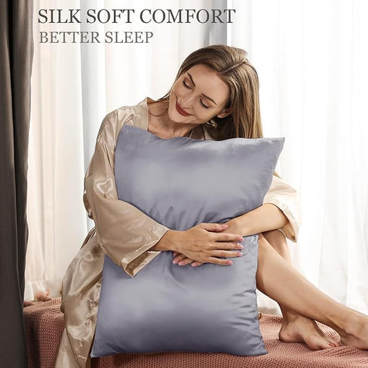 Adubor 100% Silk Pillowcase - Mulberry Silk Pillow Cases, 23 Momme 6A Grade Fibers, Silk Pillow Case for Hair and Skin Health, with Hidden Zipper (Standard 20''ร26'', Light Gray, 1PC)