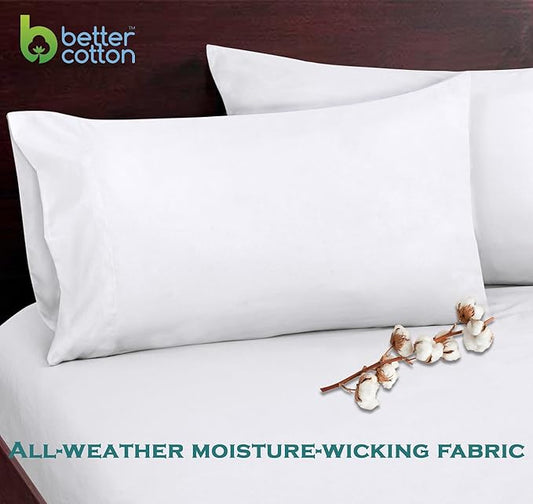Royale Linens White Cotton Pillow Cases King Size Set of 12 - Bed Pillow Covers - 100% Cotton Pillowcases - Soft & Cooling - Envelope Closure - Hotel Quality Bulk Pillowcases 20" x 40"