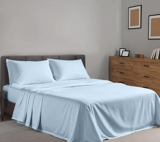 RUVANTI 100% Cotton Sheets – Split King Size Percale Bedding, Cooling & Breathable, Durable with a Crisp, Soft & Comfortable Feel, 16" Deep Pocket, 5-Piece Set, Baby Blue