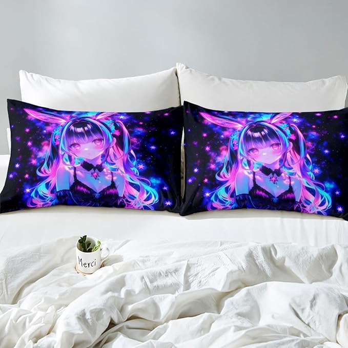 Erosebridal 3D Mushroom Girls Sheets for Boys Girls Japanese Modern Fashion Fitted Sheet,Abstract Graffiti Kids Bedding Sets Watercolor Aesthetic Bed Sets Full 3 Piece