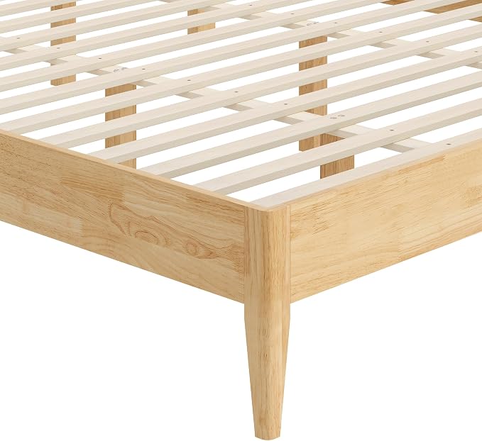 KISLOT Wood Bed Frame with USB & Type-C, Boucle Headboard, Cream, King | Platform Bed, Mattress Foundation, No Box Spring Needed, Easy Assembly