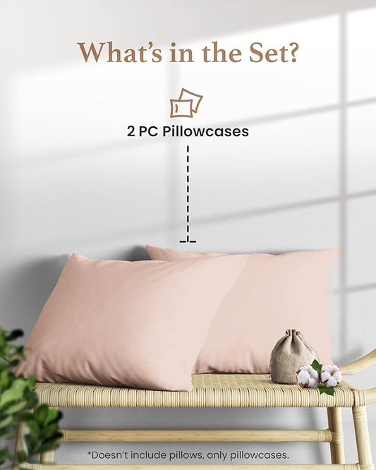 1000 TC Blush King Pillowcases Set of 2 100% Egyptian Cotton Pillow Cases with Long Staple Cotton & Sateen Weave, Silky Soft Hotel - Like Bed Pillow Covers for Comfy Sleeping, Snug Fit