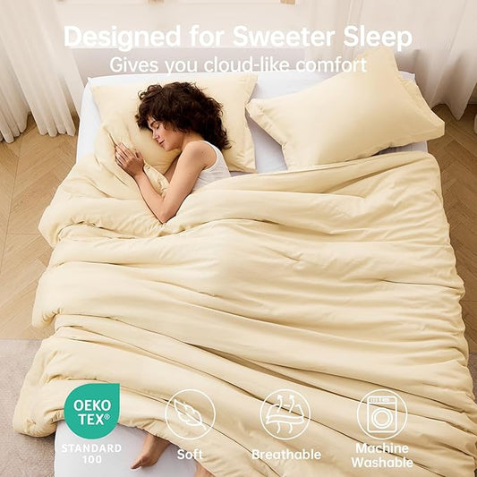 MUXHOMO King Size Comforter Set, All Season Ultra Soft Down Alternative Bedding - 3 Piece Lightweight Bed Set Includes 1 Comforter (104"x90") and 2 Pillow Shams (20"x36"), Light Yellow