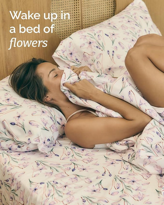 Floral Sheets - Pink Floral Bed Sheet Set - 1 Flat & 2 Fitted & 2 Pillowcases w/ Deep Pockets - Wrinkle & Fade Free - Boho Botanical Bedding - Ultra-Soft, Breathable & Cooling - Split King Size Set