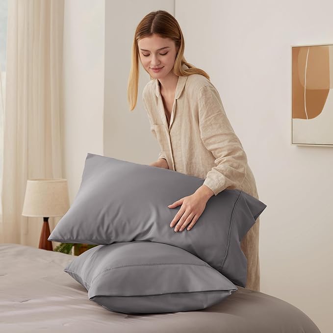 Bedsure King Size Pillow Cases Set of 2 - Silver Grey Brushed Microfiber Pillowcases 2 Pack, Super Soft Pillow Case Cover with Envelope Closure for Kids, Wrinkle, Fade Resistant, 20x36 Inches