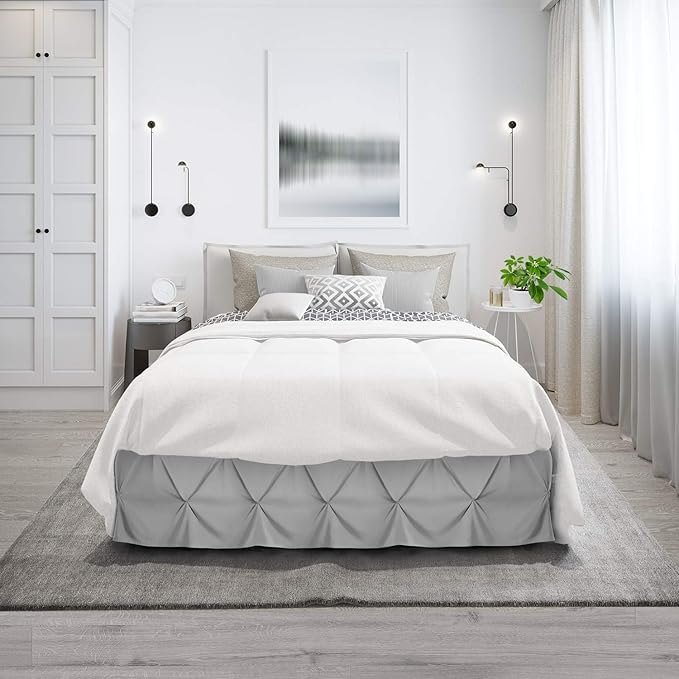 Nestl Light Grey Bed Skirt King Size, Pinch Pleat King Bed Skirt, 14" Inch Drop King Bedskirt, Hotel Quality Light Grey Bed Skirts, Microfiber Bedskirt for King Bed, Light Grey King Size Bed Skirt