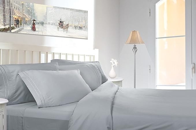 Clara Clark King Sheets, 6 Piece Set - Hotel Luxury Sheets for King Size Bed, Super Soft Bedding Set, King Size, Silver
