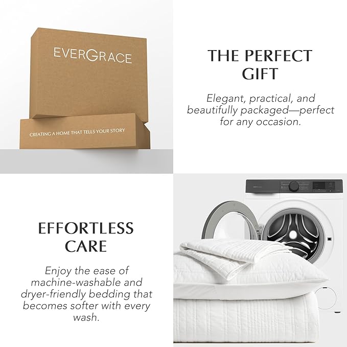 EVERGRACEHOME 100% Cotton Modern Lines Quilt Set King Size, Pre-Washed Soft Striped Coverlet Bedspread, 3 Piece Lightweight Bedding Set for All Season, with 2 Pillow Shams, Bright White