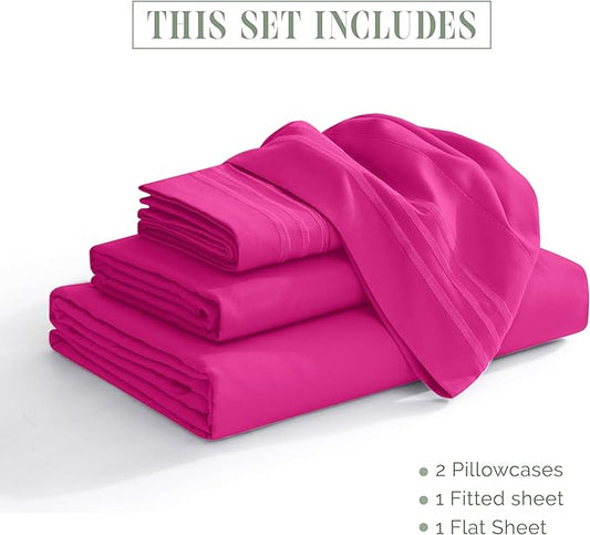 Elegant Comfort Luxurious 1500 Premium Hotel Quality Microfiber 4-Piece Sheet Set, 18-24 Inches Deep - Extra Deep Pocket Sheets - Ultra Soft 4PC Deep Pocket Sheets, Full, Hot Pink