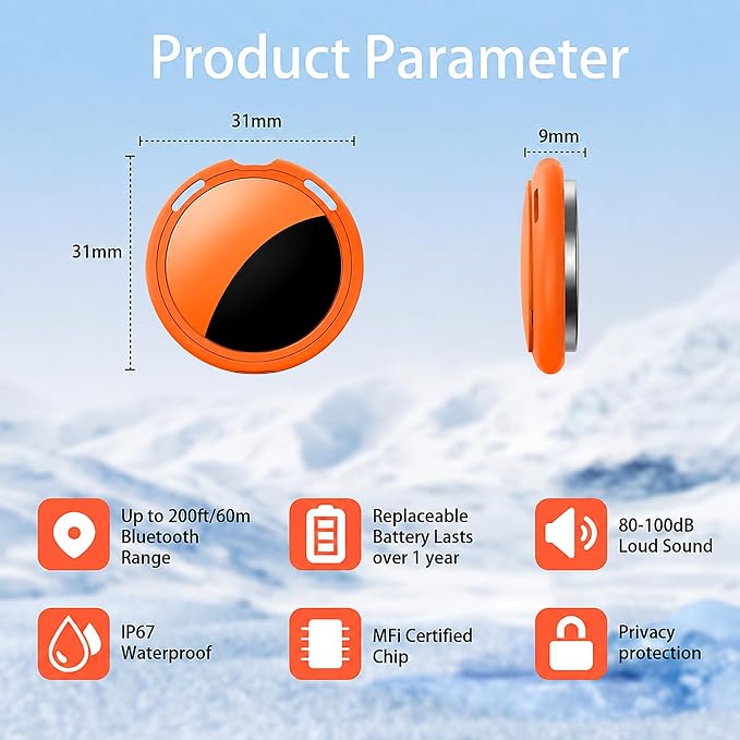 2 Pack Tracker Tags Finder Apple Find My MFi Certified Waterproof iOS Only | Bluetooth Air Smart Tags Item Finder Locator Worldwide Tracking for Key Pets Wallet Backpack Dogs Luggage Replaceable Battery