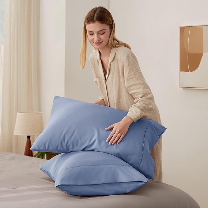 Bedsure Queen Pillow Cases Set of 2 - Slate Blue Brushed Microfiber Pillowcase 2 Pack, Super Soft and Cozy Pillow Case Covers with Envelope Closure for Kids, Wrinkle, Fade Resistant, 20x30 Inches