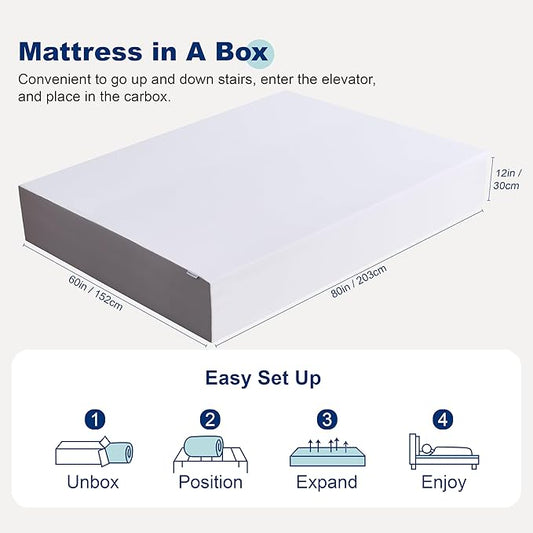 Amazon Basics Medium Firm Memory Foam Mattress, Breathable, 12 Inch, Queen, White/Grey
