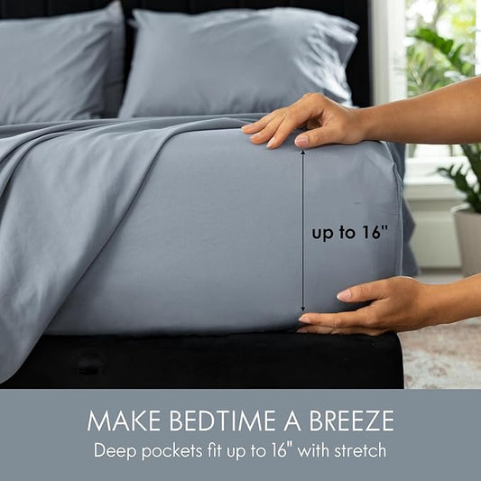 ClevaHome Queen Size Sheet Set - 6 Piece Soft Breathable Luxury Bed Sheet Set - Shrinkage & Fade Resistant Embroidered Bedding Sheet with Deep Pocket, 2 Extra Pillowcases (Queen, Quarry)