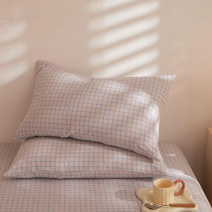 EAVD Pink Blue Grid Plaid Comforter Set Twin XL Soft Gingham Comforter Set 3 Pieces Modern Style Grid Checkered Pattern Bedding Set with 2 Pillowcases Reversible Gingham Bedding Set for All-Season