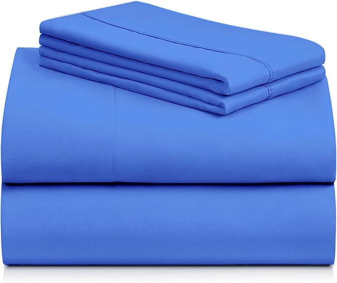 LuxClub 4 PC Sheet Set Bed Sheets Deep Pockets 16" Eco Friendly Wrinkle Free Cooling Machine Washable Hotel Bedding Silky Soft - Marine Blue King