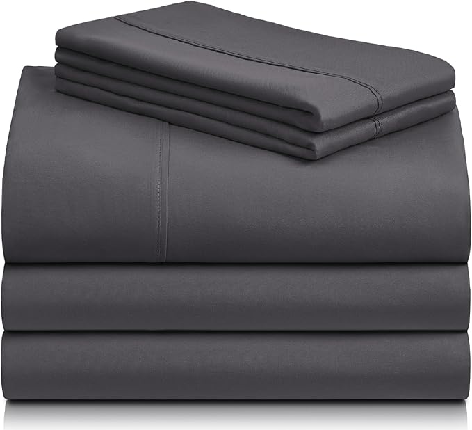 LuxClub 5 PC Split King Sheet Set Sheets Deep Pockets 18" Eco Friendly Wrinkle Free Cooling Sheets Machine Washable Hotel Bedding Silky Soft - Dark Grey Split King