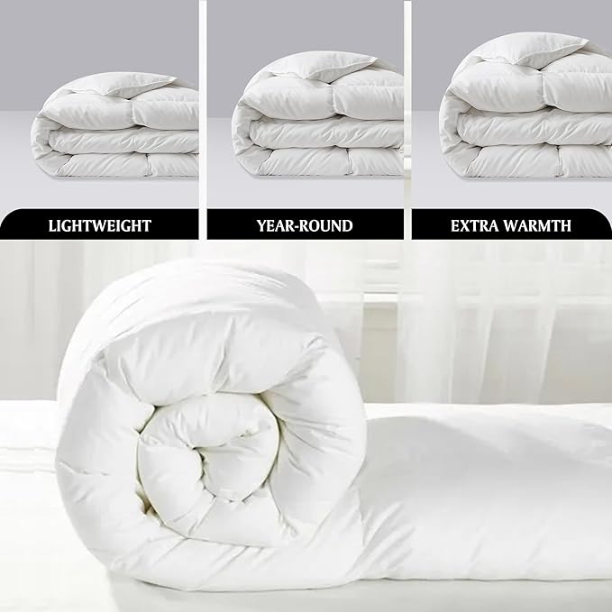 Beautyrest Luxury Hotel Collection King Size White Goose Feather Down Fiber Comforter,Ultra-Soft 100% Cotton Breathable Down Comforter Fluffy Duvet Insert, Winter Warm/King (106"x90")