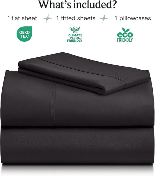 LuxClub 3 PC Sheet Bed Sheets Deep Pockets 18" Eco Friendly Wrinkle Free-Kids-Fitted Sheets Machine Washable Hotel Bedding Silky Soft - Black Twin