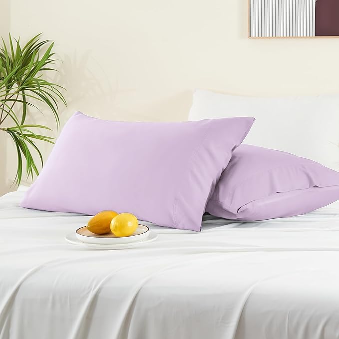 BEDELITE Pillow Cases Queen Size Set of 2, Rayon Derived from Bamboo, Cooling Pillow Cases for Hot Sleepers & Night Sweats, Breathable and Silky Soft Envelope Pillowcases(Light Purple, 20"x30")