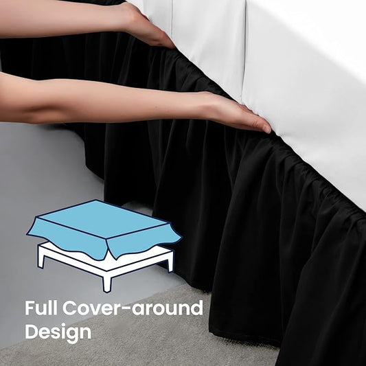 SLEEP ZONE Ruffled Bed Skirts King Size, Anti-Static Bedskirt Dust Ruffles with 15 inches Tailored Drop, Easy Fit, Fade Resistant, Black, King