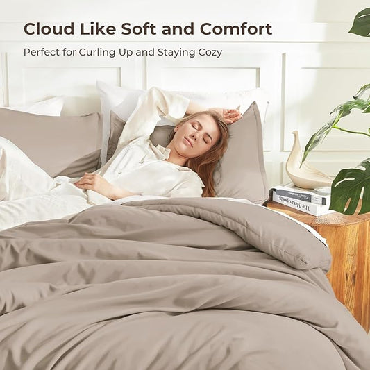 Litanika Light Coffee Comforters Oversized Queen Size, 3 Pieces Lightweight Solid Bedding Comforter Set, All Season Fluffy Bed Set (98x98In Comforter & 2 Pillowcases)