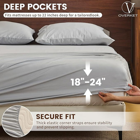 100% Linen Sheet Set King Size Extra Deep Pocket Fits 18-24 Inch Mattress, Breathable & Soft, Smooth 6-Piece Set for Thick Mattresses Hotel Luxury Bedding(King, Grey)