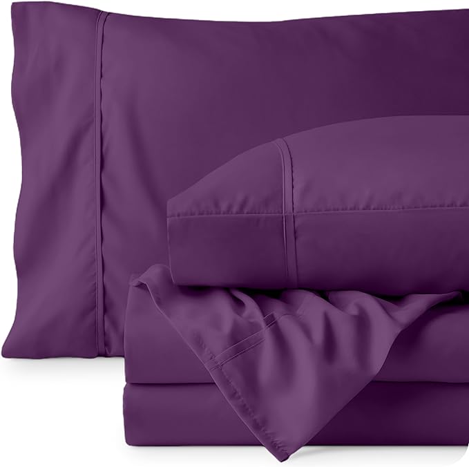 Bare Home Full Sheet Set - Luxury 1800 Ultra-Soft Microfiber - Double Brushed - Deep Pockets - Easy Fit - 4 Piece Set - Bedding Sheets & Pillowcases (Full, Plum)