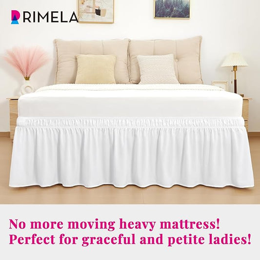 RIMELA Bed Skirt Queen Size Bright White 15 Inch Drop, Wrap Around Elastic Bedskirt, Dust Ruffle for Adjustable Bed Base Soft Durable Fabric Machine Washable Easy to Install Bed Skirts