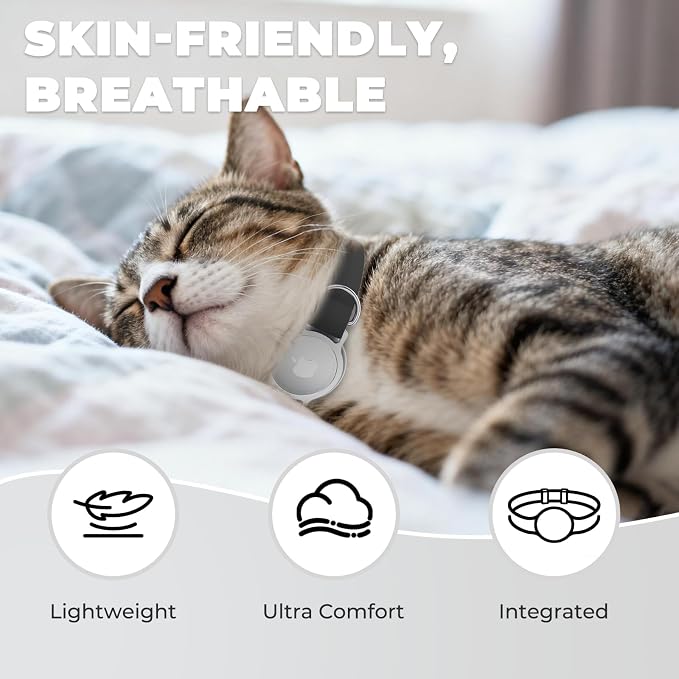AirTag Cat Collar, Ultra Elastic Cat Tracker Collar (Black) | Compatible with Apple Air Tag Holder, Lightweight, Scratch Resistant, Stepless Adjustable Pet Tracking Collars for Cat Kitten