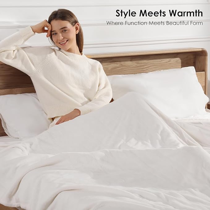 Heated Blanket Full Electric Blanket 72X84in - Fast Heating Blanket for Adults Ultra Soft Flannel Blankets with 5 Heat Levels & 10 Hrs Timer, Machine Washable, Bed Warm Blanket for Winter, White