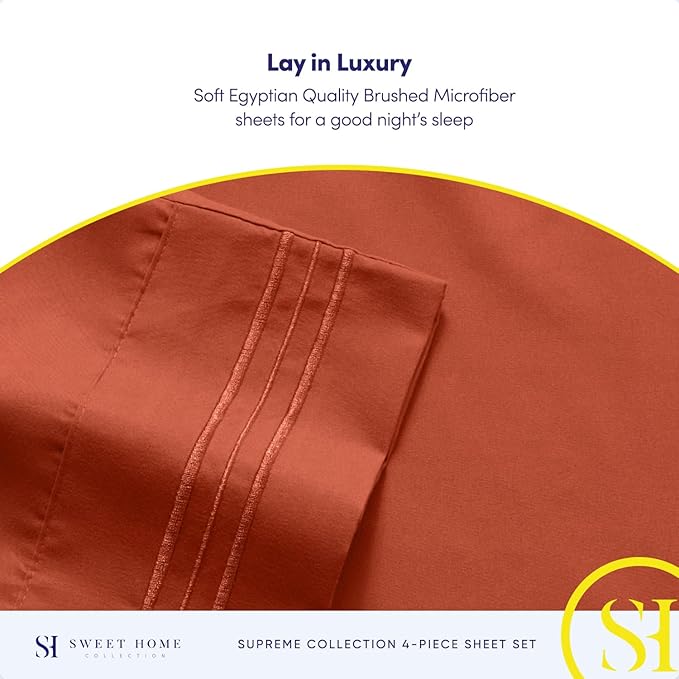 King Size Sheets - Breathable Luxury Bed Sheets with Full Elastic & Secure Corner Straps Built In - 1800 Supreme Collection Extra Soft Deep Pocket Bedding Set, Sheet Set, King, Rust