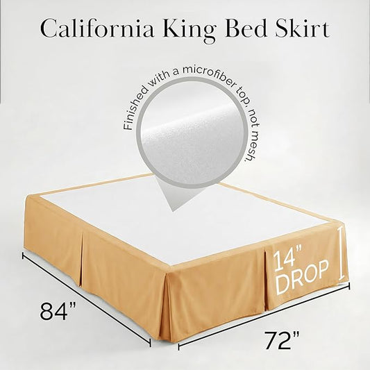 Southshore Fine Living, Inc. California King Bed Skirt - 14" Drop, Luxury Pleated Bed Skirts, California King Dust Ruffle, Cal King Size Bed Skirting, Gold