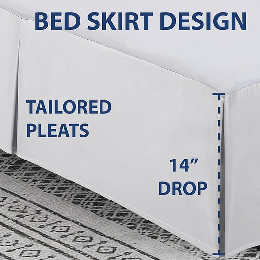 Cathay Home Double Brushed Microfiber Pleated Easy Fit Bed Skirt, Ultra Soft, Fade and Wrinkle Resistant - White, California King