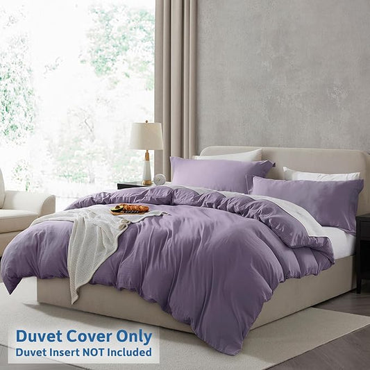 Nestl Grayish Purple Duvet Cover King Size - Soft Prewashed King Duvet Cover Set, 3 Piece, with Zipper Closure, 1 Duvet Cover 104x90 inches and 2 Pillow Shams